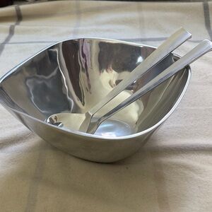 Pottery Barn Large Polished Stainless Steel Serving Bowl with Matching Servers